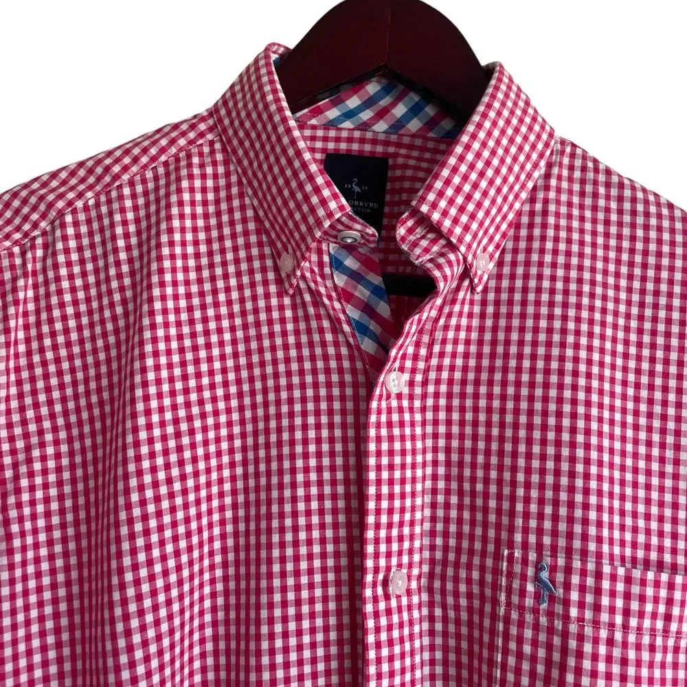 TailorByrd Mens Shirt M Pink Checked Button Up‎ Preppy Contrast Office Travel - Picture 6 of 11